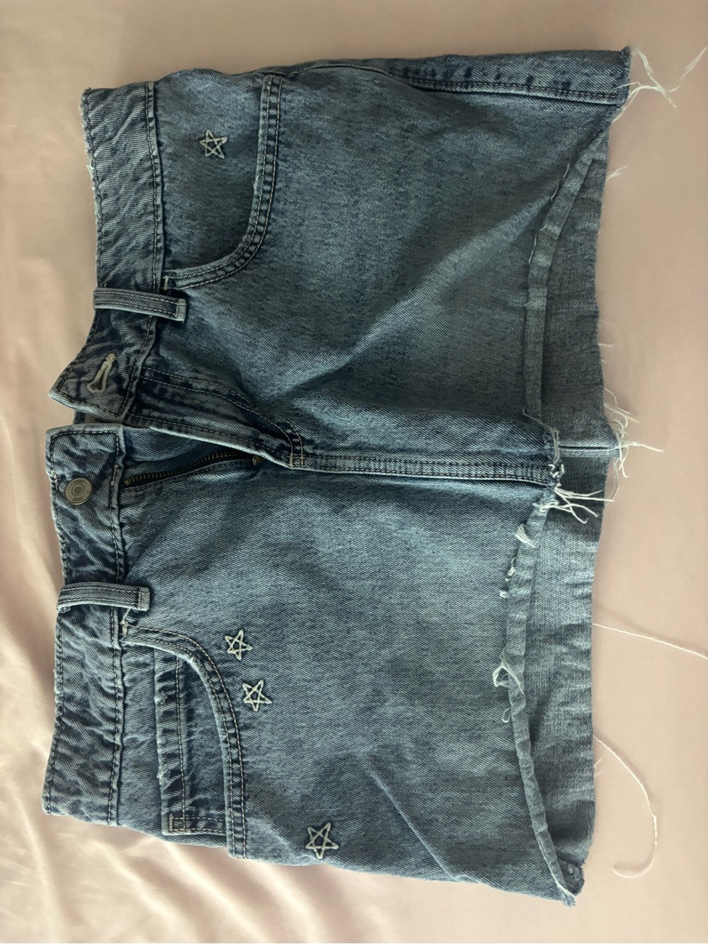 Denim Mini Skirt with Star Embroidery - Blue